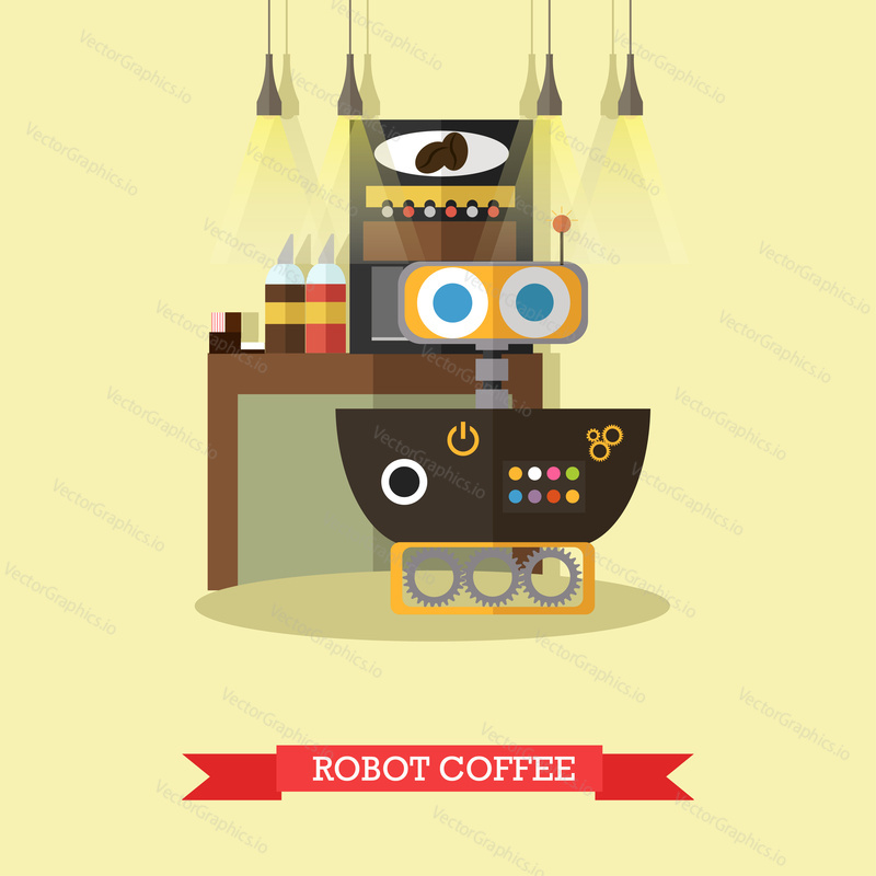 Vector illustration of robot coffee. Technology concept design element, icon in flat style.