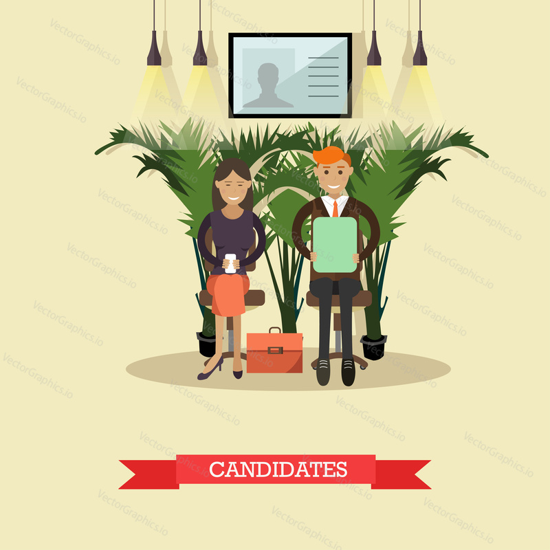 Vector illustration of people waiting in line for job interview. Job candidates concept design element in flat style.