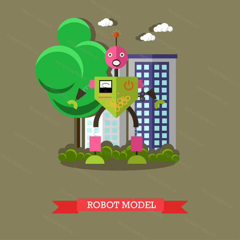 Vector illustration of robot model. Technology concept design element, icon in flat style.