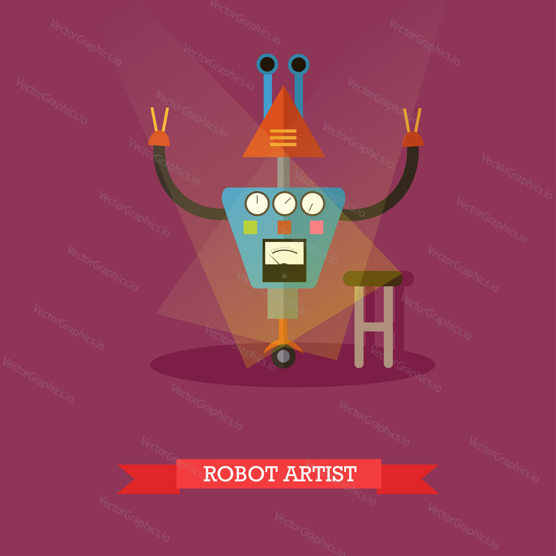 Vector illustration of robot artist. Technology concept design element, icon in flat style.