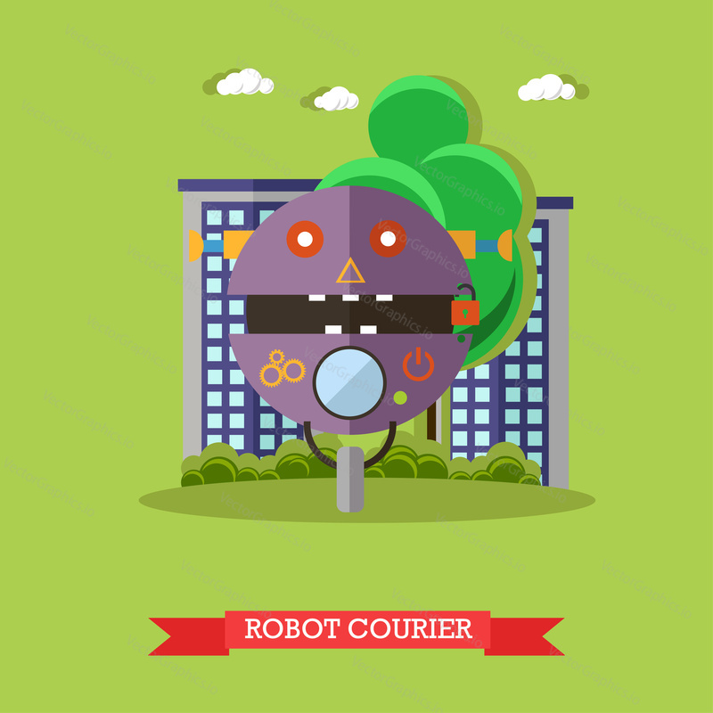 Vector illustration of robot courier. Technology concept design element, icon in flat style.