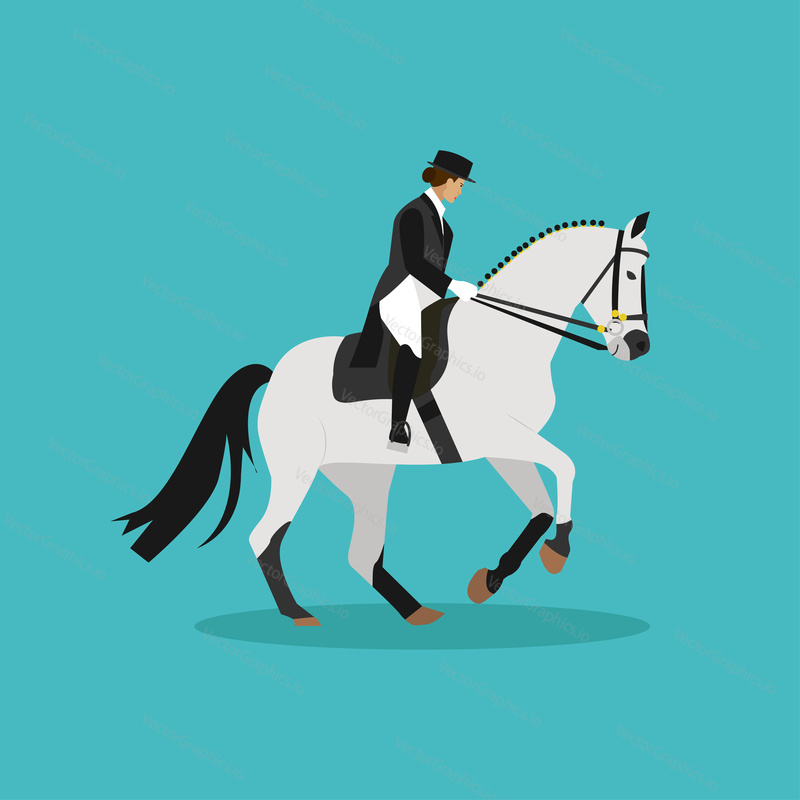 Race horse and lady jockey. Horseback riding concept flat vector illustration.