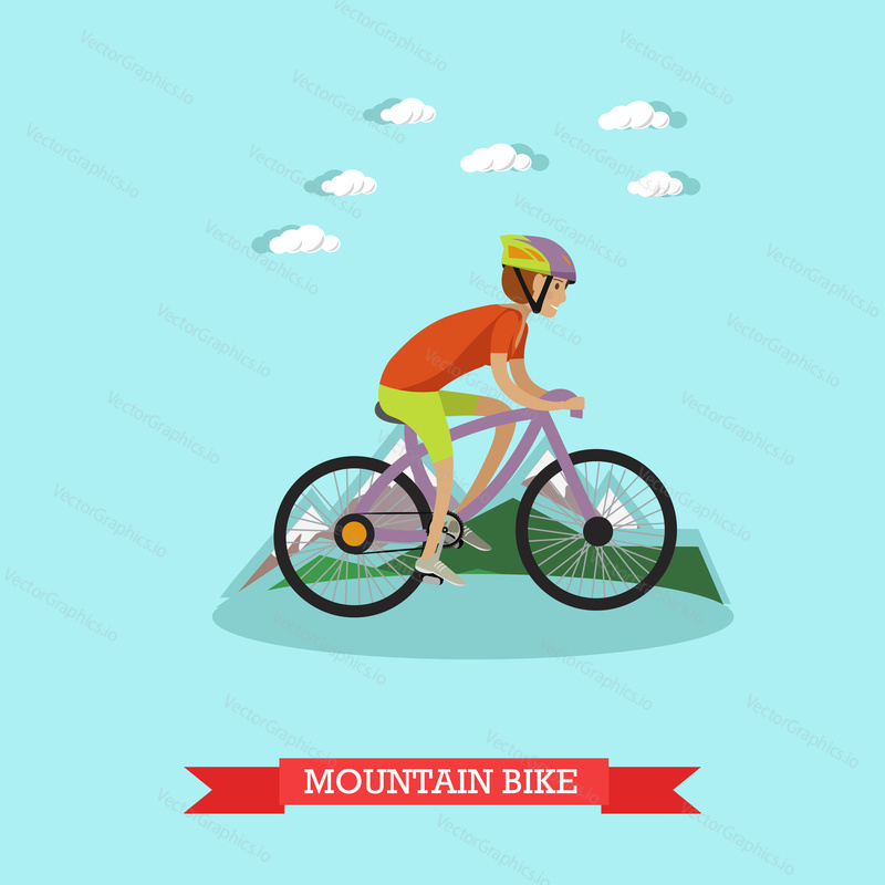 Vector illustration of boy riding mountain bike. Sport all terrain bicycle concept design element in flat style.