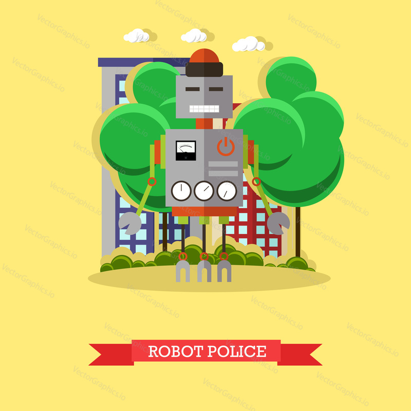 Vector illustration of robot police. Technology concept design element, icon in flat style.