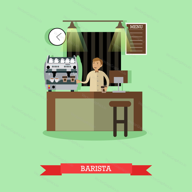 Vector illustration of barista making coffee. Coffee house, cafe, concept design element in flat style.