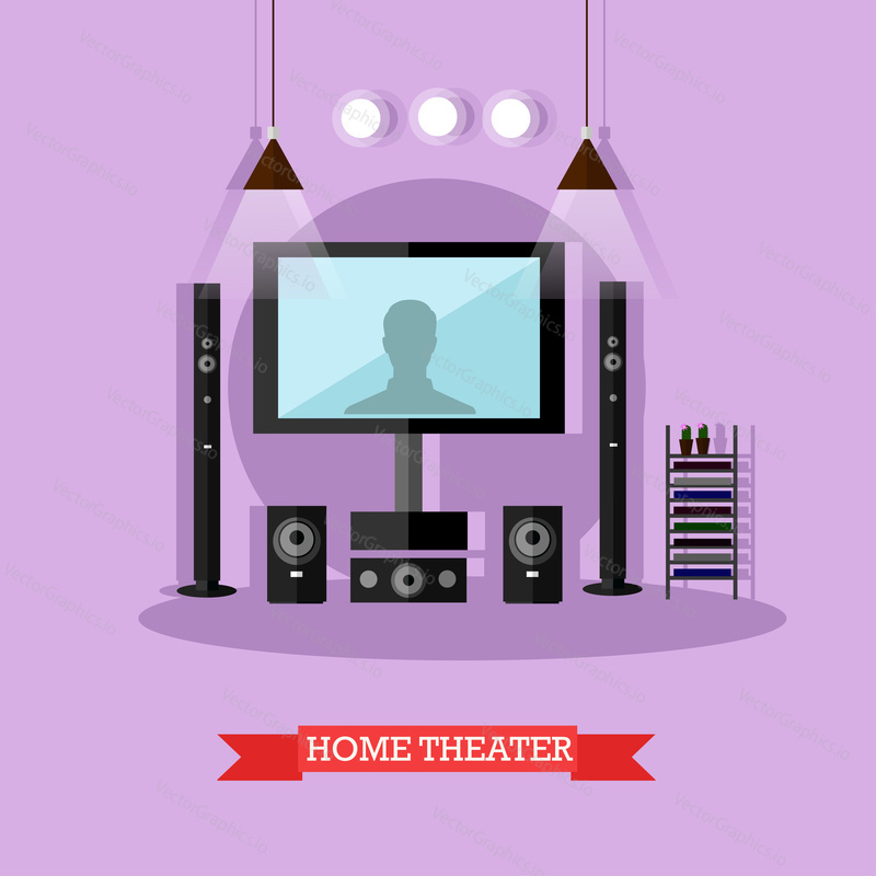 Vector illustration of home theater. Audio visual system for living room. Home interior design element in flat style