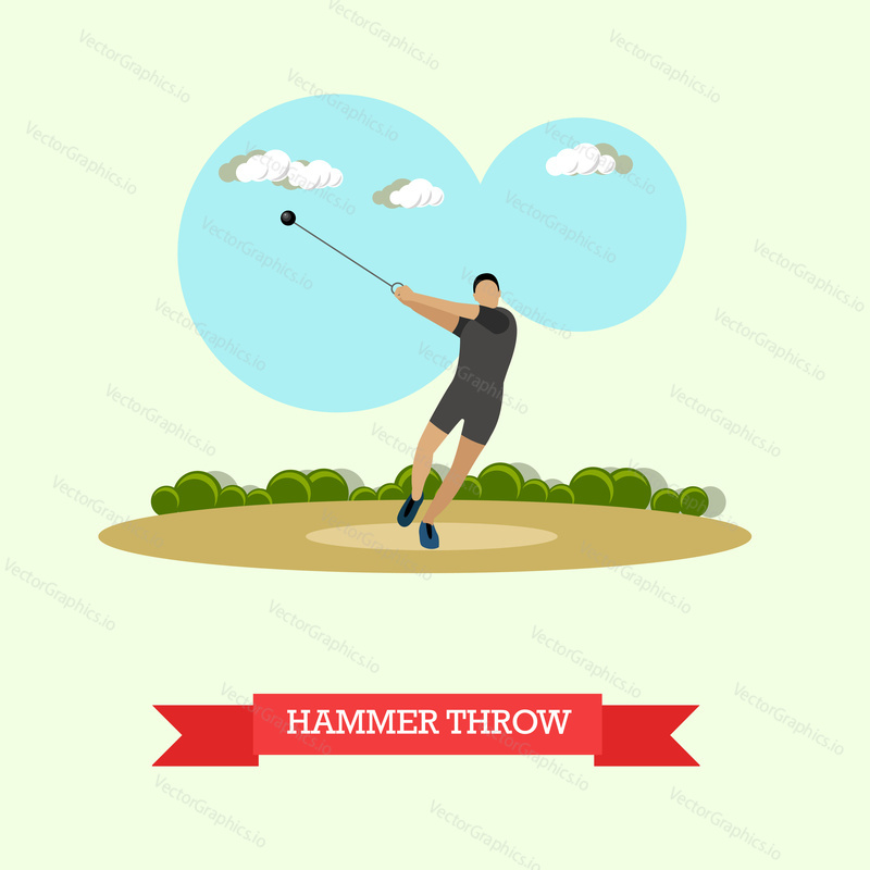 Vector illustration of hammer throw sportsman. Track and field athletics competitions. Male athlete preparing to throw a hammer. Flat design