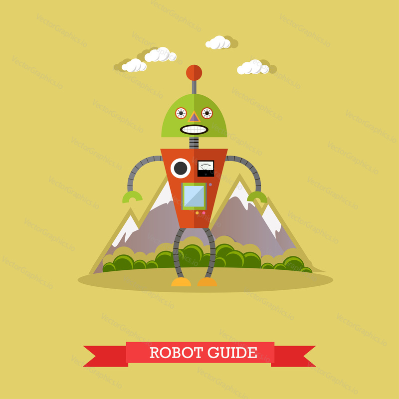 Vector illustration of robot guide. Technology concept design element, icon in flat style.