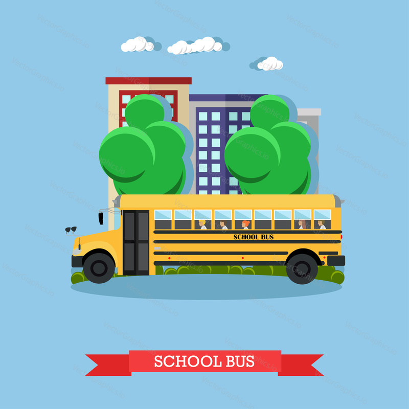 Vector illustration of school bus. School transportation concept design element in flat style.