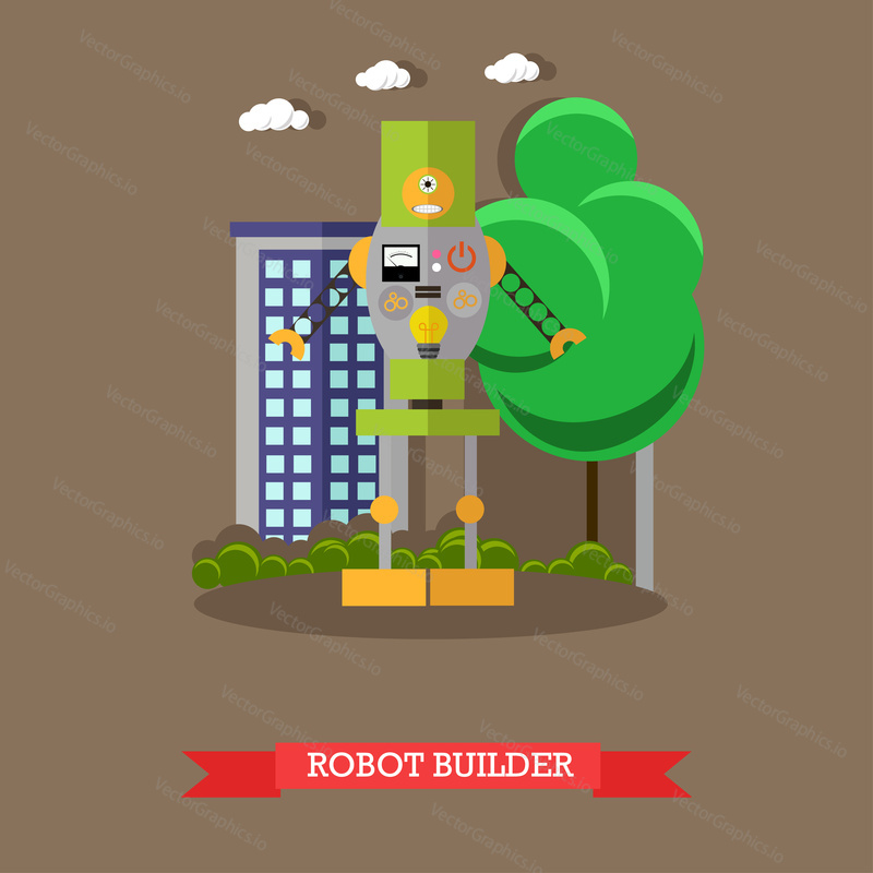 Vector illustration of robot builder. Technology concept design element, icon in flat style.