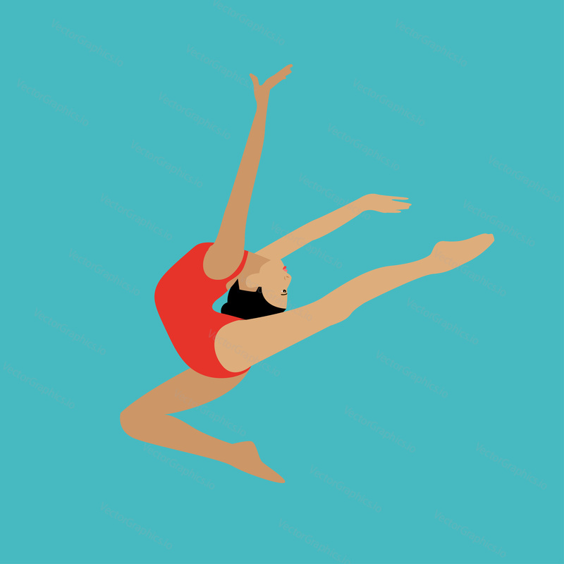 Vector concept illustration of rhythmic and artistic gymnastics. Design elements and icons in flat design. Female gymnast