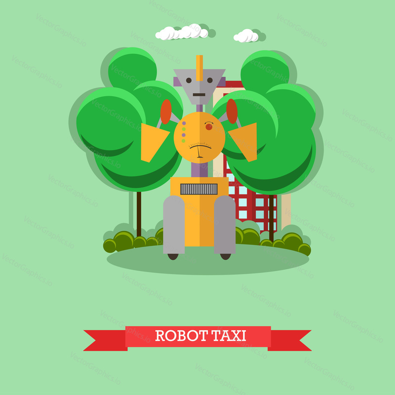 Vector illustration of robot taxi. Technology concept design element, icon in flat style.