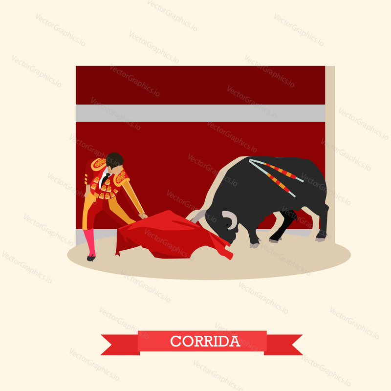 Spain Corrida concept vector illustration. Bull and a matador.