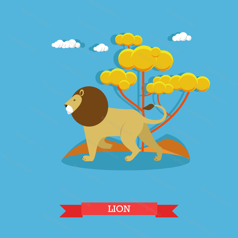 Lion. Animal concept vector poster. Design elements and icons.