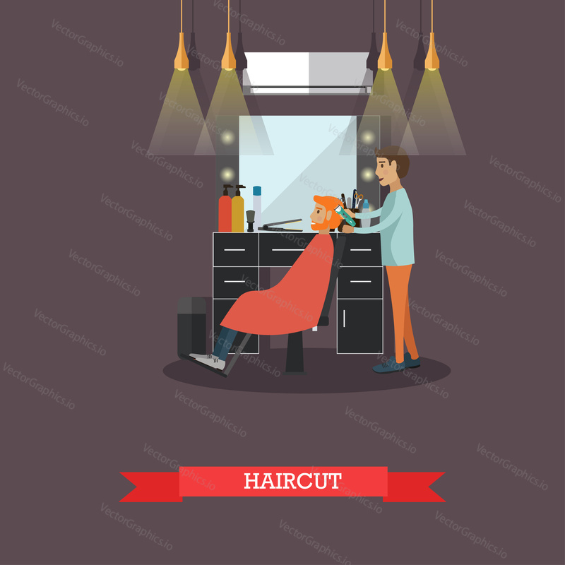 Barbershop concept vector illustration in flat style. Hair salon design elements and icons. Barber shop and hair cut for man.