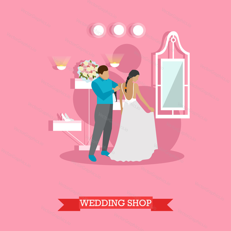 Wedding shop interior - vector illustration in flat style design