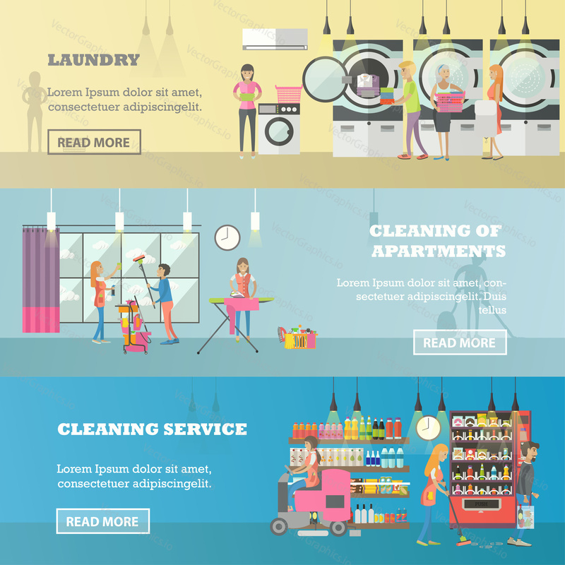 Vector set of cleaning service concept banners.