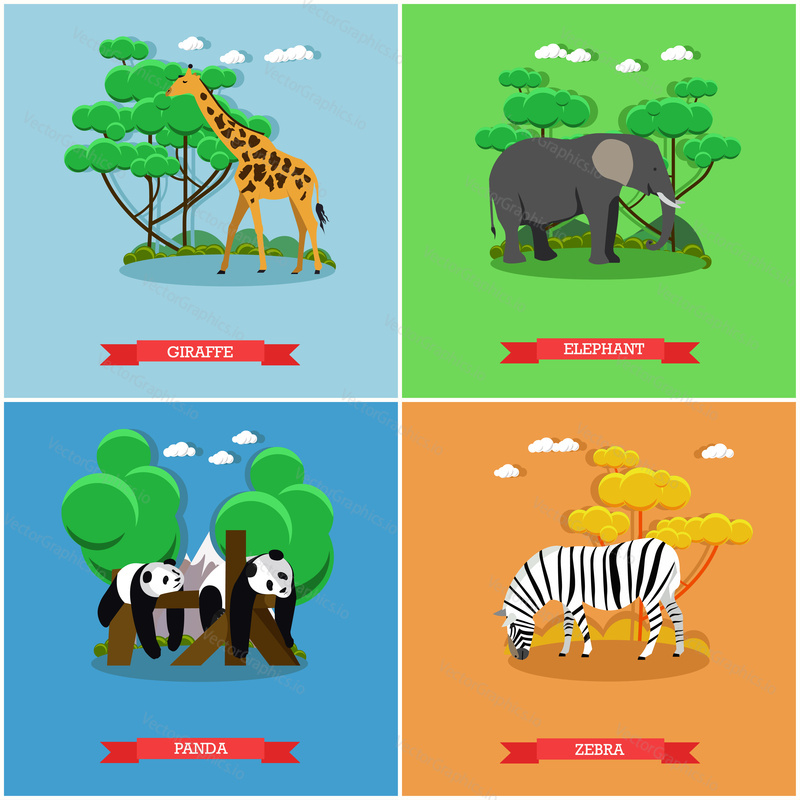 Zoo concept banner. Wildlife animals. Vector illustration in flat style design.