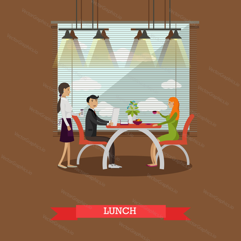 Couple having lunch in restaurant concept vector illustration.