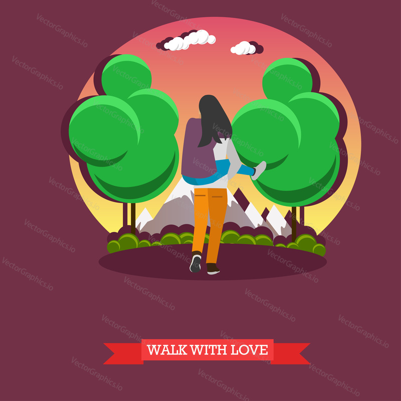 Man carry his girlfriend on his back. Romantic happy couple concept vector illustration.