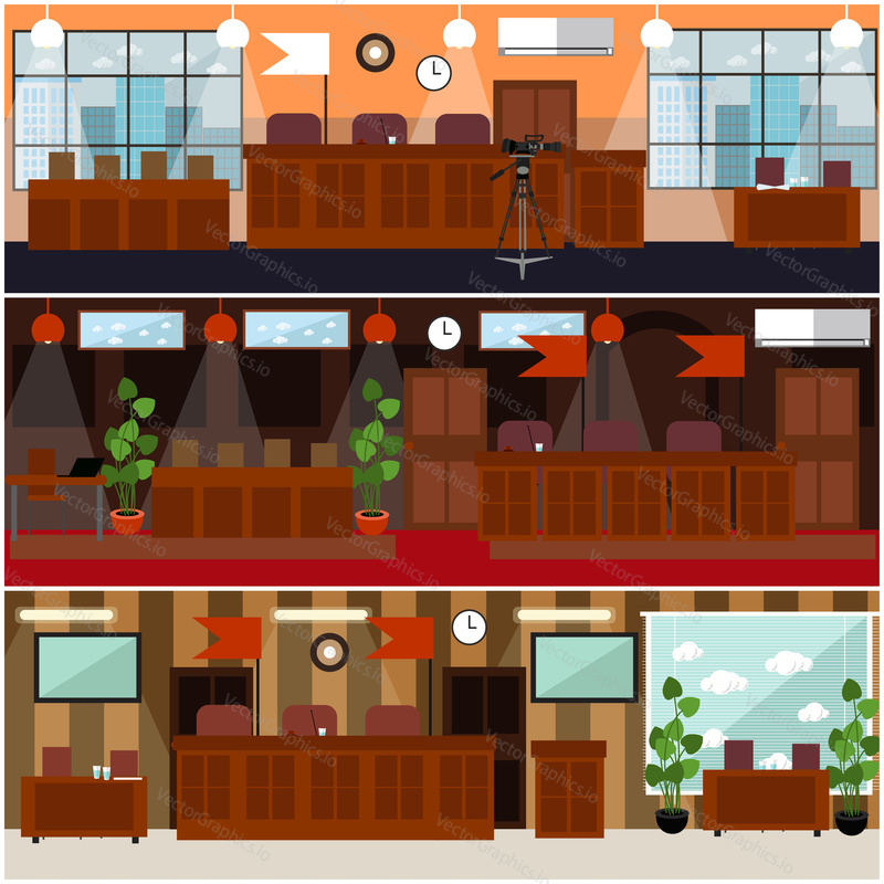 Vector set of courtroom interior