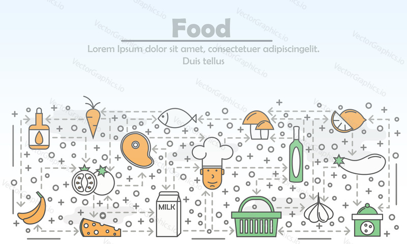 Food advertising vector illustration. Modern thin line art flat style design element with cooking ingredients symbols, icons for website banners and printed materials.