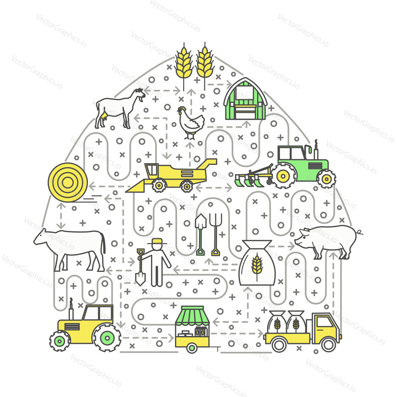 Farming concept vector illustration. Modern thin line art flat style design element in the shape of farm building for website banners and printed materials.