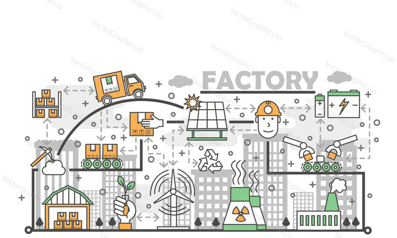 Ecological factory concept vector illustration. Modern thin line art flat style design element for website banners and printed materials.