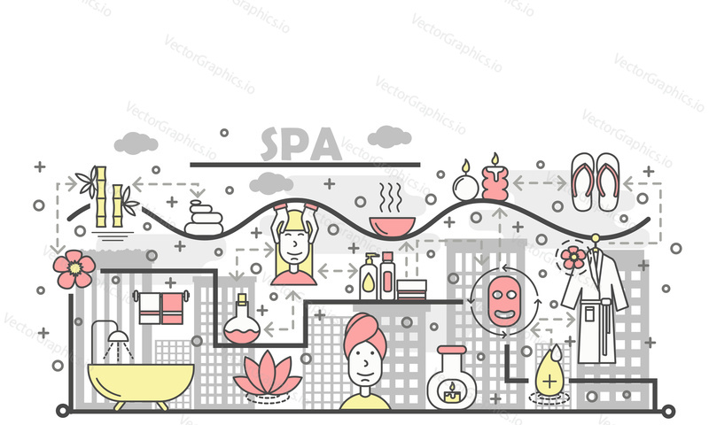 Spa and beauty concept vector illustration. Modern thin line art flat style design element with spa salon symbols, icons for website banners and printed materials.