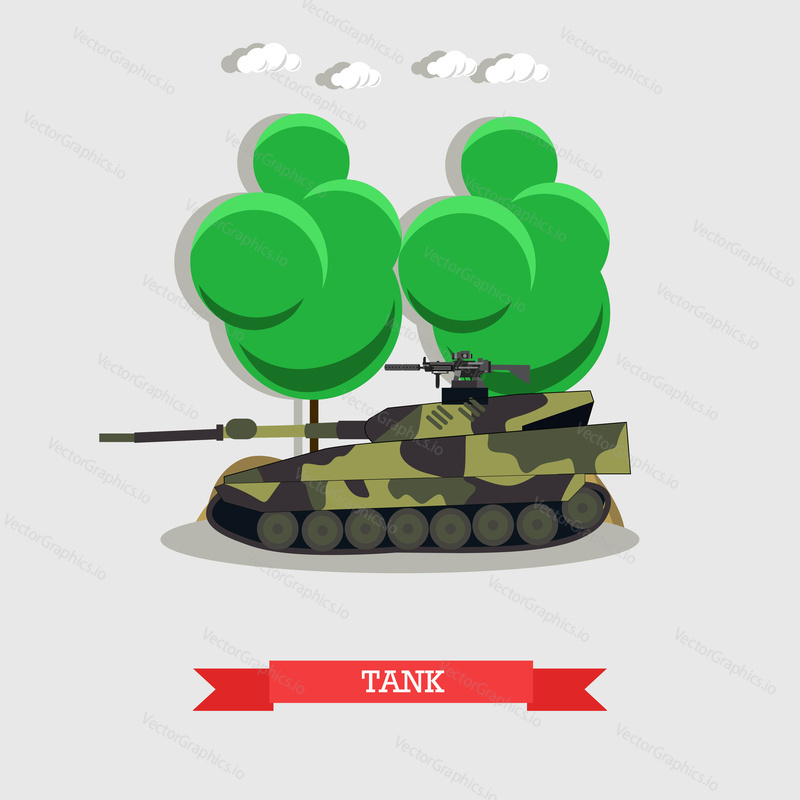 Vector illustration of armored fighting vehicle, military transportation. Tank concept design element in flat style.