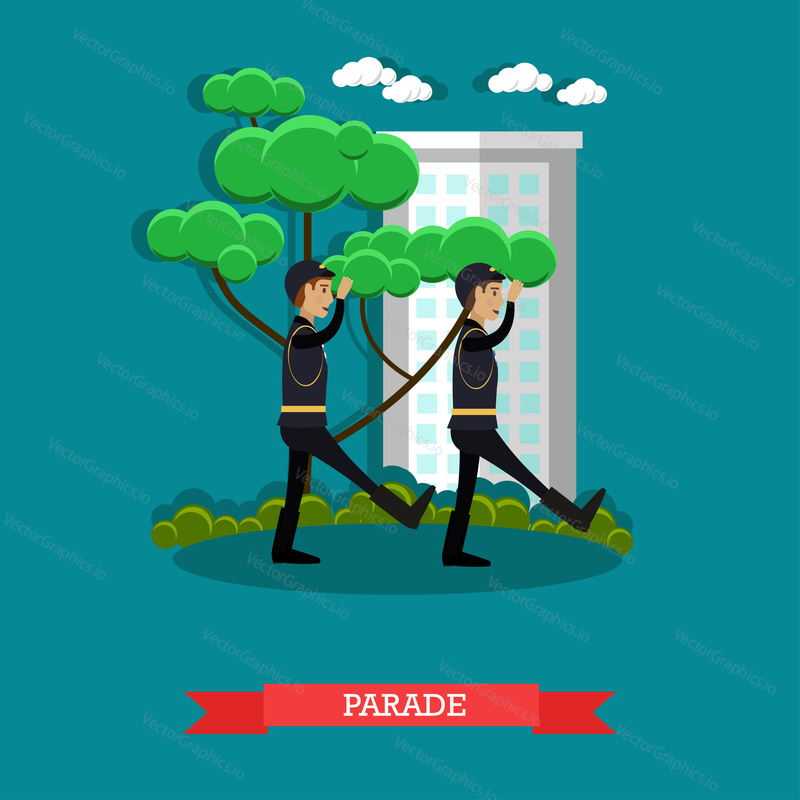 Vector illustration of soldiers marching in military uniform. Army parade concept design element in flat style.