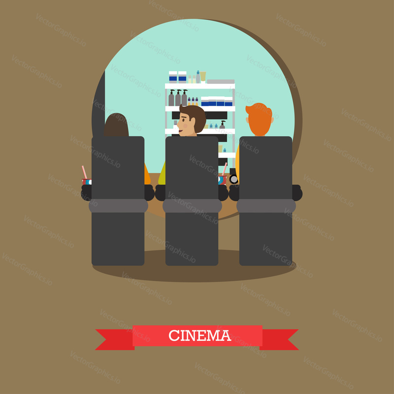 Векторная иллюстрация концепции кинотеатра. Кинотеатр с людьми, смотрящими фильм, элемент дизайна в плоском стиле.