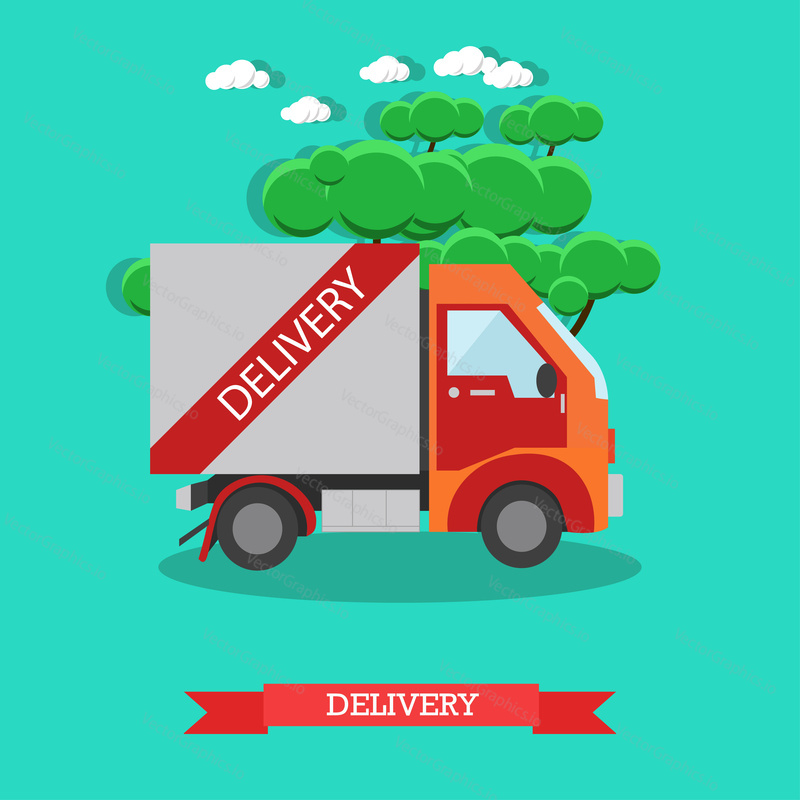 Vector illustration of small delivery truck. Delivery service concept flat style design element.