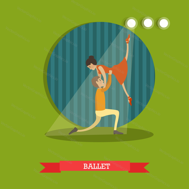 Vector illustration of dancing ballet couple. Ballet dancers male and female flat style design.