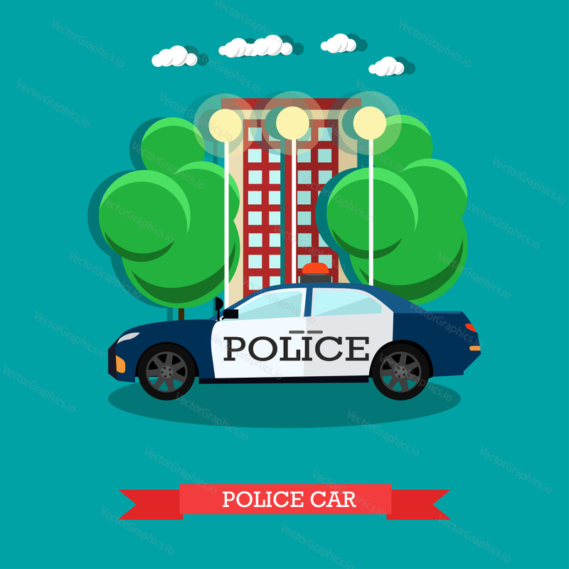 Vector illustration of police car, flat style design.