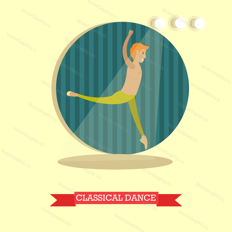 Classical dance concept vector illustration. Ballet dancer male performing on stage flat style design element.