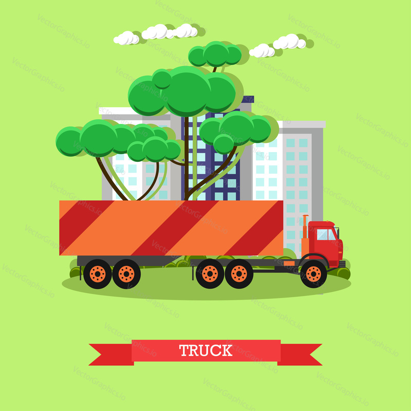 Vector illustration of delivery truck. Freight transportation, delivery service concept flat style design element.