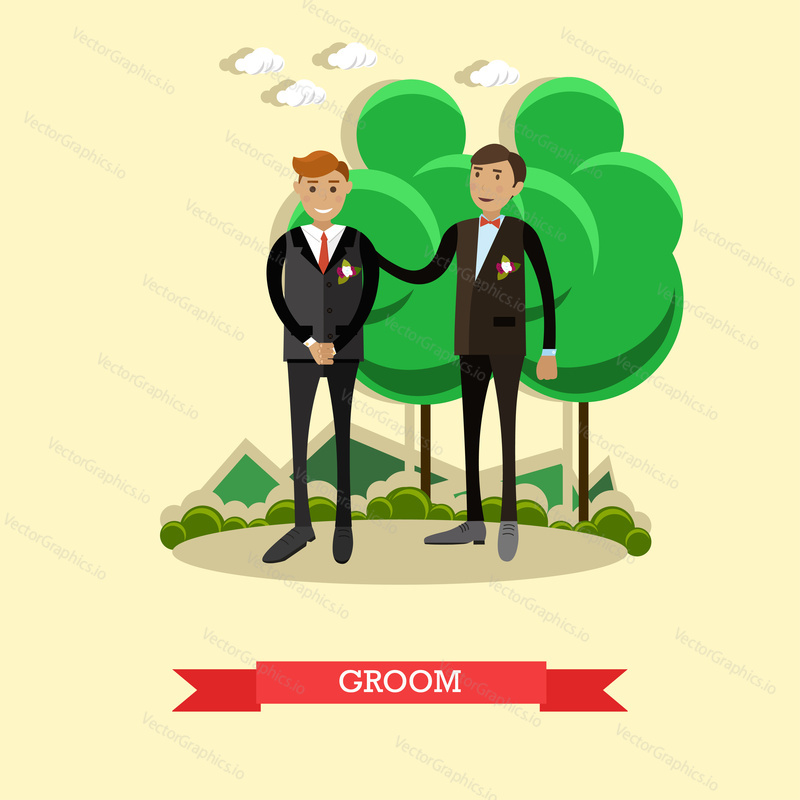 Vector Illustration of groom and the best man. Wedding concept design element in flat style.
