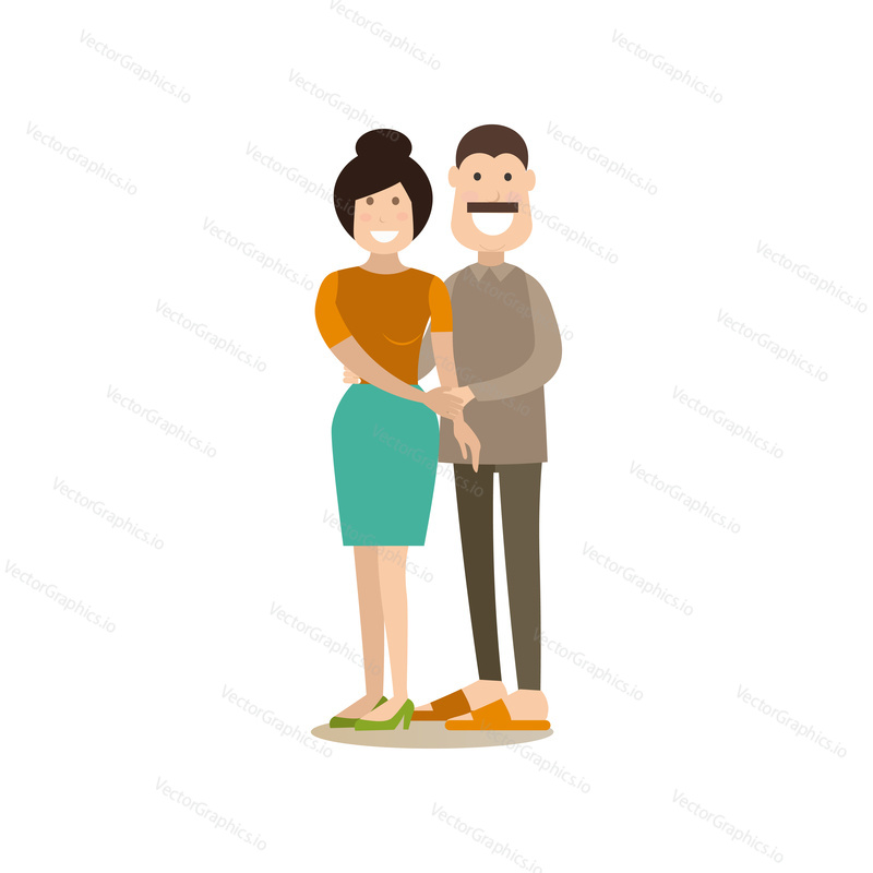 Vector illustration of happy couple man and woman holding hands. People and relations concept flat style design element, icon isolated on white background.