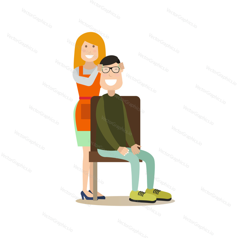 Vector illustration of man enjoying relaxation head massage. Spa people flat style design element, icon isolated on white background.