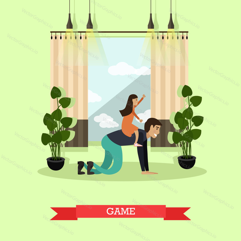 Vector illustration of father and daughter playing games together. Childcare and parenting concept flat style design element.
