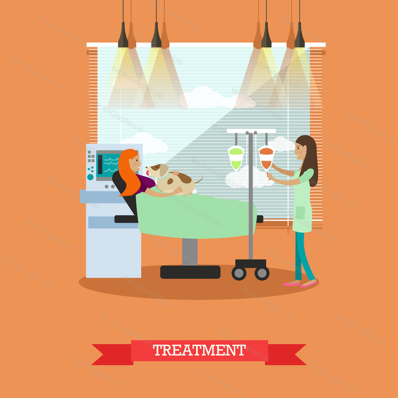 Vector illustration of nurse preparing dropper for patient disabled young woman. Disability and medical treatment concept flat style design element.