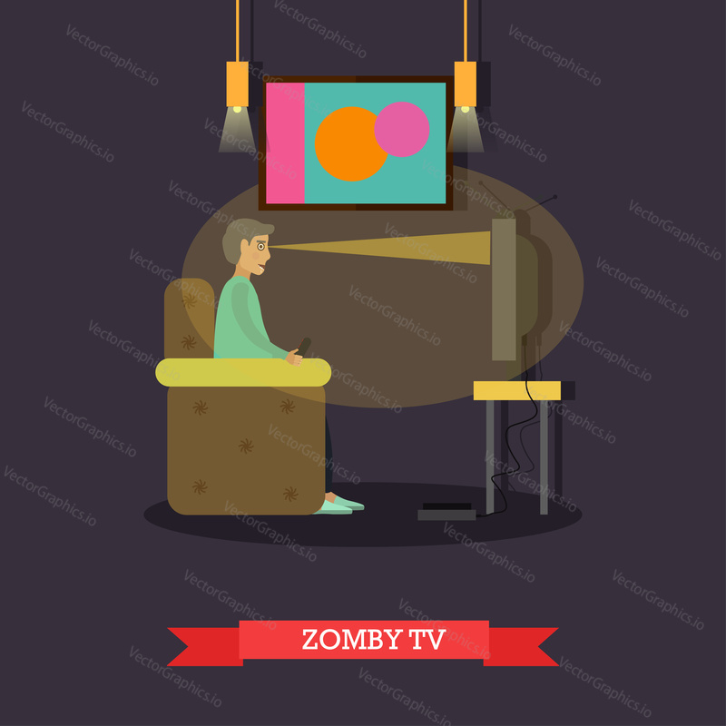 TV zombie vector illustration. Bad habits concept design element in flat style.