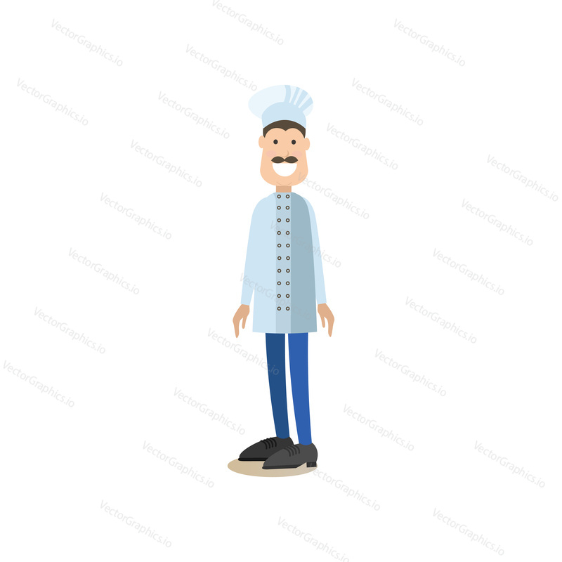Vector illustration of happy smiling chef in uniform. Cook people concept flat style design element, icon isolated on white background.