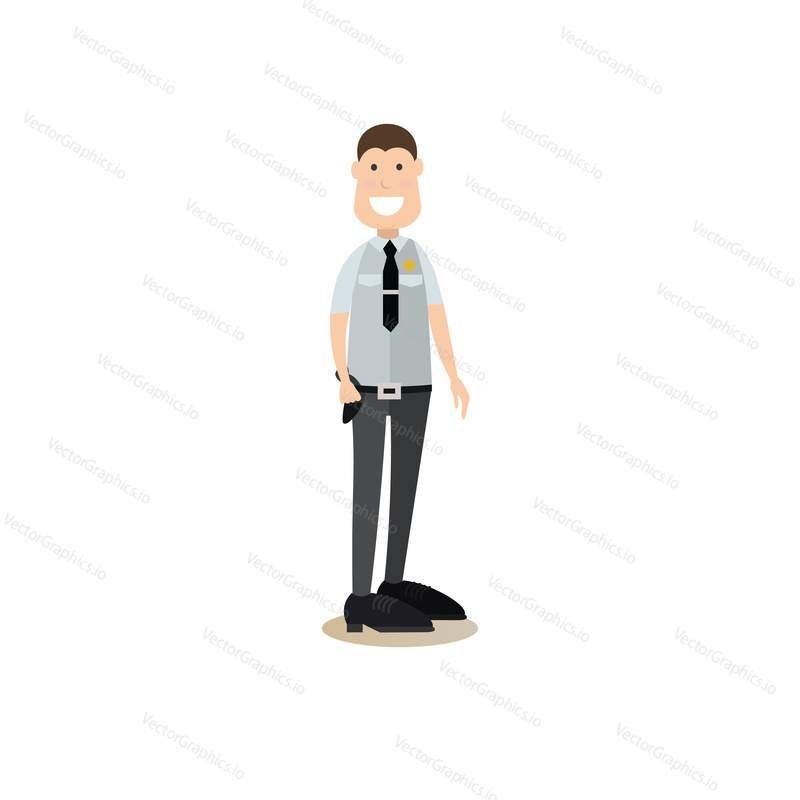 Vector illustration of armed collector or security guard in uniform. Bank people concept flat style design element, icon isolated on white background.
