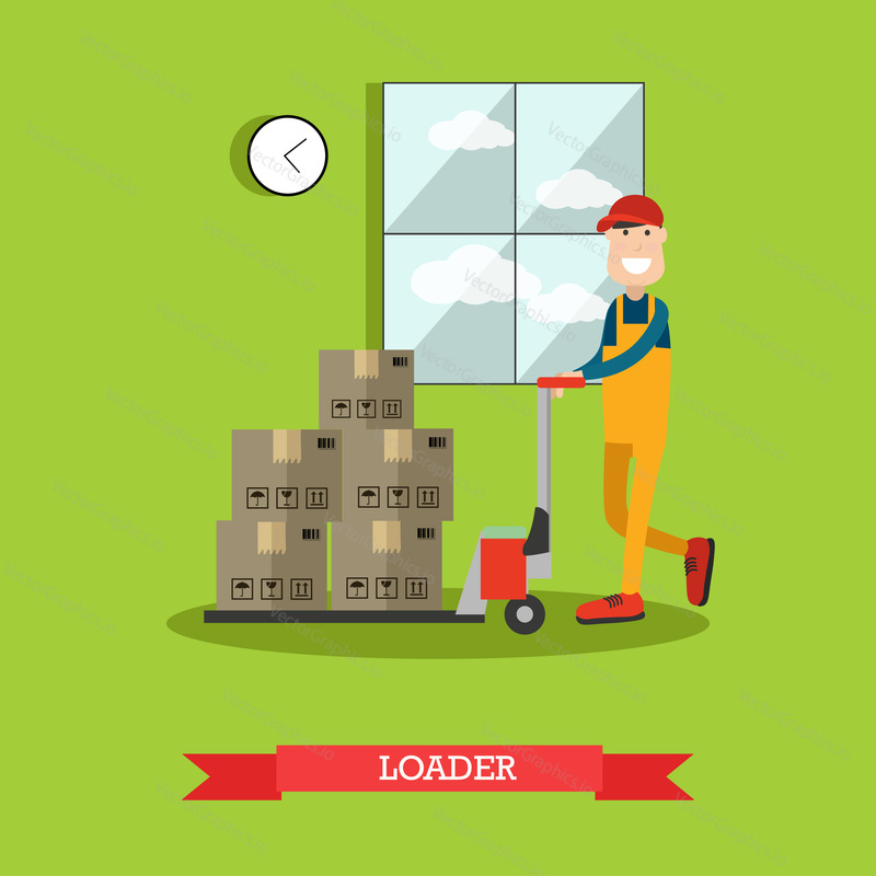 Vector illustration of worker pushing