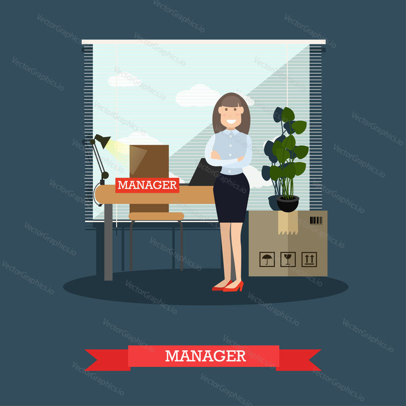 Vector illustration of postal service manager female. Post office staff flat style design.