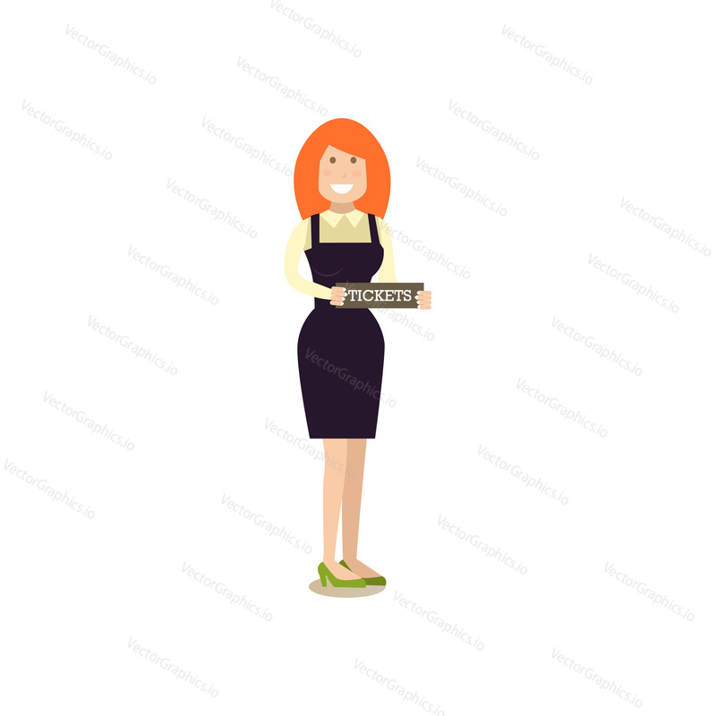 Vector illustration of ticket agent with tickets. Airport people flat style design element, icon isolated on white background.