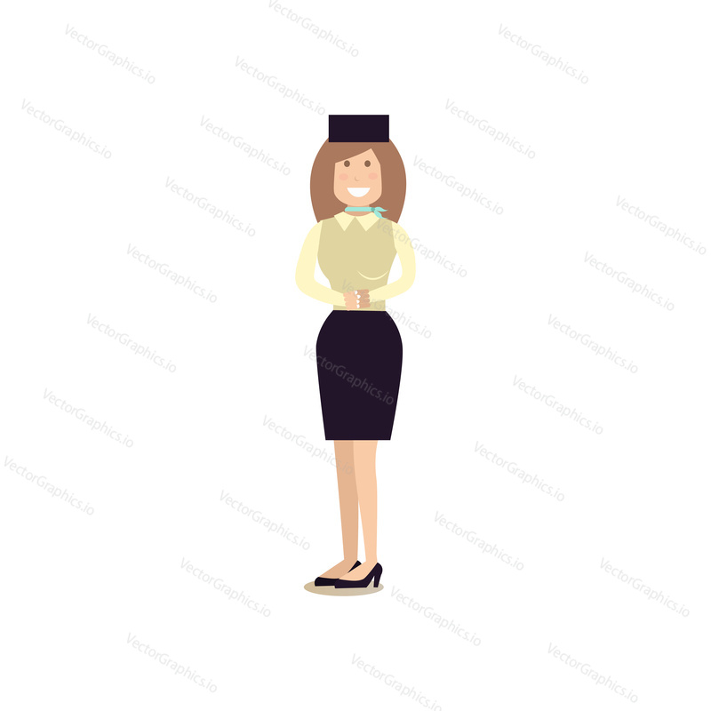 Vector illustration of air stewardess. Airline staff, flight attendant flat style design element, icon isolated on white background.
