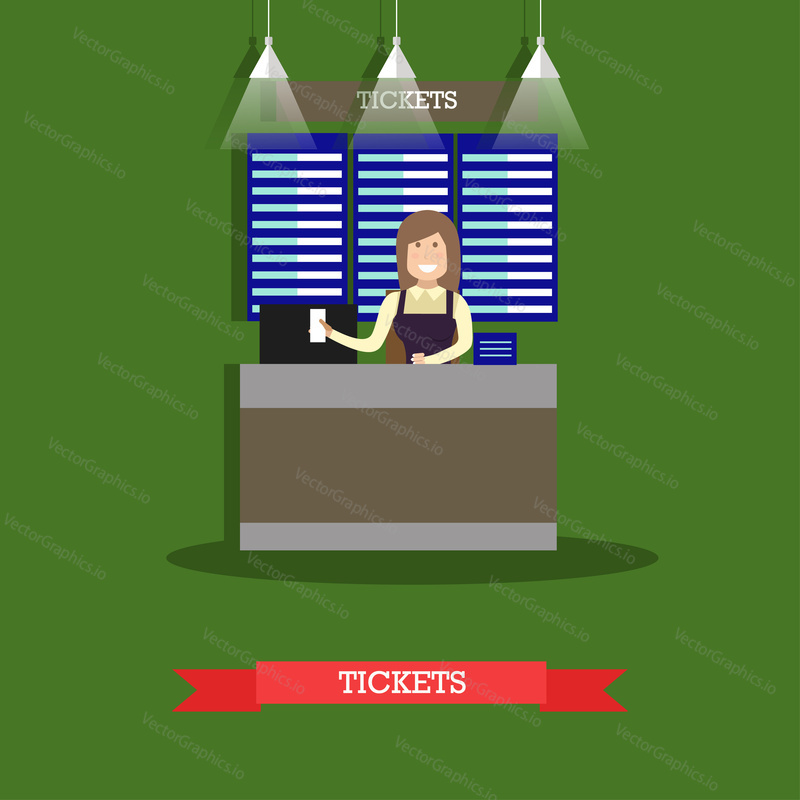 Airport ticket counter concept vector illustration in flat style. Ticket agent flat style design element.